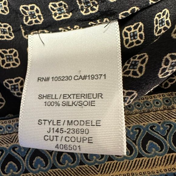Joie Black and Tan Geometric Print Silk Split Neck Long Sleeve Blouse Size M - Picture 5 of 8